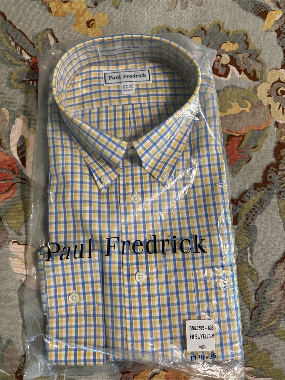 NWT Paul Fredrick Yellow and Blue Plaid Dress Shirt